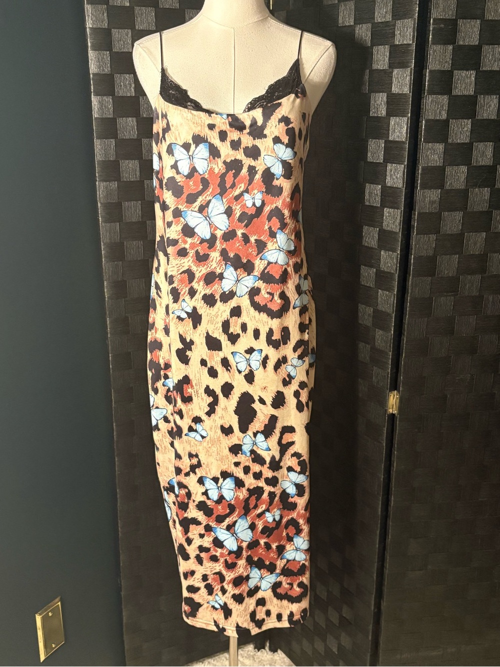 ChicMe Leopard Butterfly Slip Dress Lace Trim Midi Bodycon Y2K Whimsigoth